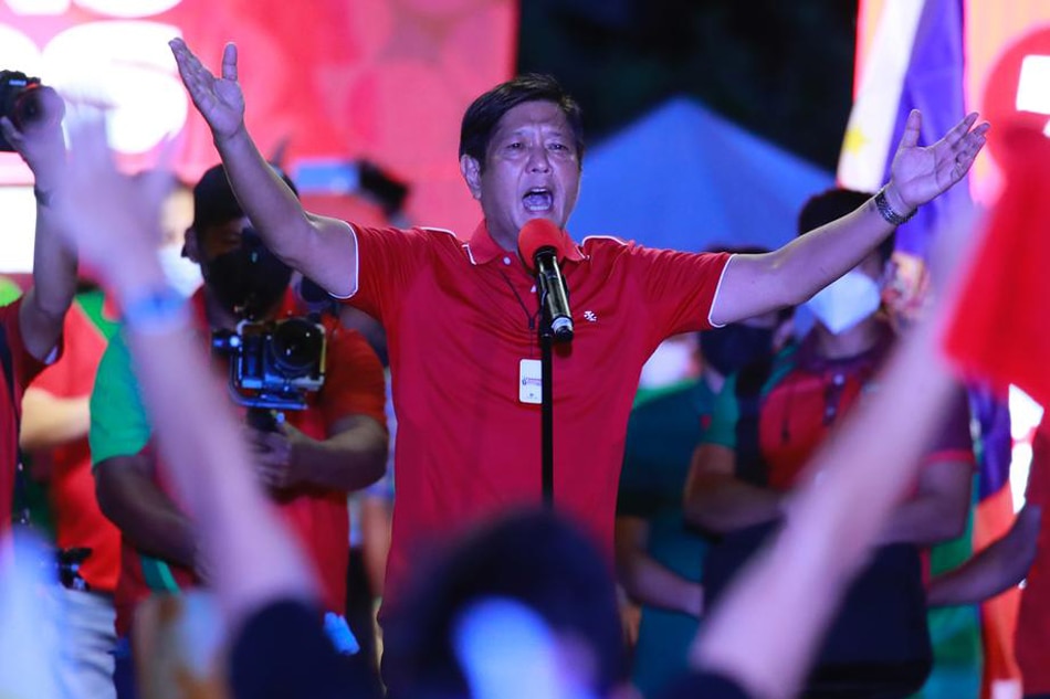 Presidential candidate Ferdinand ‘Bongbong’ Marcos Jr. gestures as he speaks to his supporters during a campaign rally in Binan, Laguna, Philippines, on April 21, 2022. Francis R. Malasig, EPA-EFE/file