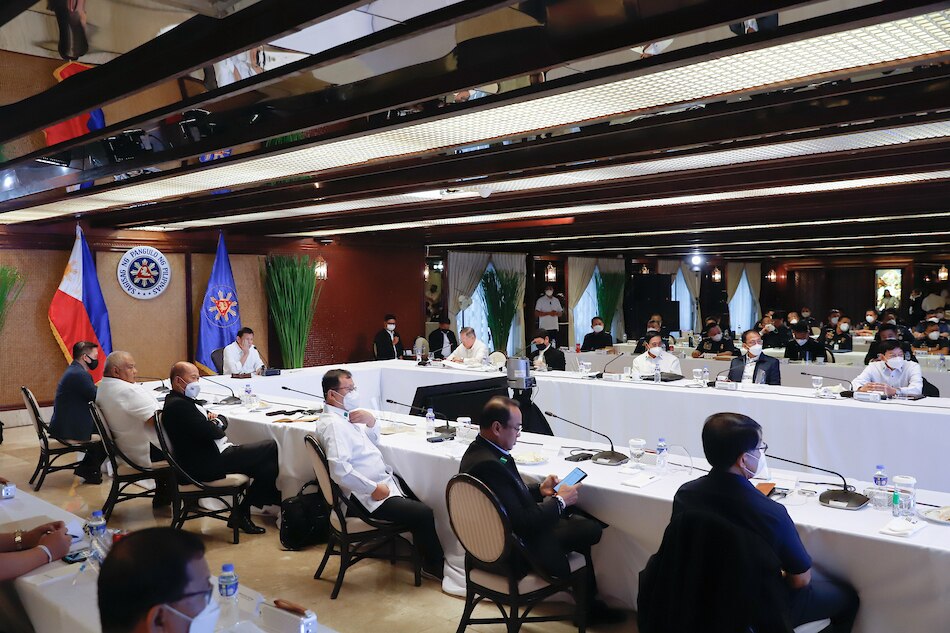 President Rodrigo Roa Duterte presides over the joint Armed Forces of the Philippines-Philippine National Police command conference at the Malacañan Palace on April 6, 2022. Rey Baniquet, Presidential Photo