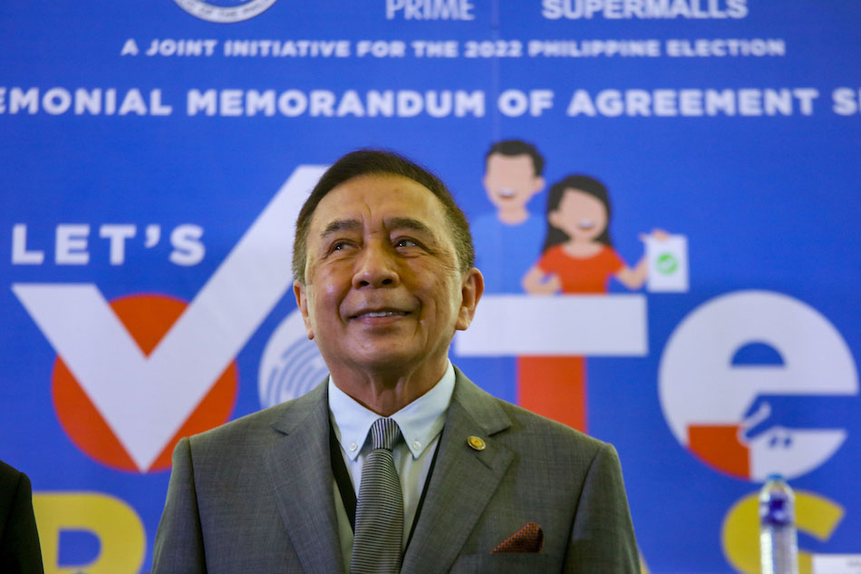 Commission on Elections (Comelec) Chairman Saidamen Pangarungan during the signing of an agreement with SM Supermalls at the SM Mall of Asia on April 18, 2022, to be a partner of Vote Pilipinas, Comelec's voter information campaign. Jonathan Cellona, ABS-CBN News/file
