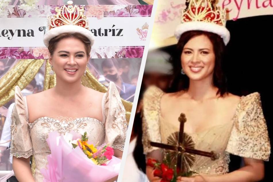 Lara Quigaman at Araneta City's Grand Santacruzan in 2022 (left) and 2012. Photos from Binibining Pilipinas Facebook page and Quigaman's Instagram account