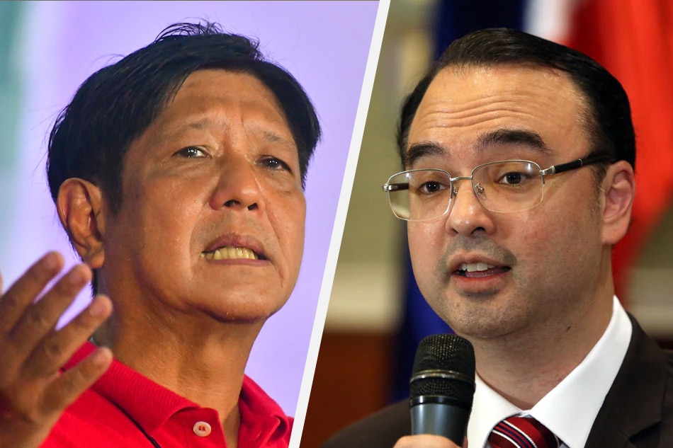 Presumptive Philippine President Ferdinand 'Bongbong' Marcos, Jr. and Senator-elect Alan Peter Cayetano. Mark Demayo, ABS-CBN News and Malacanang Photo/File