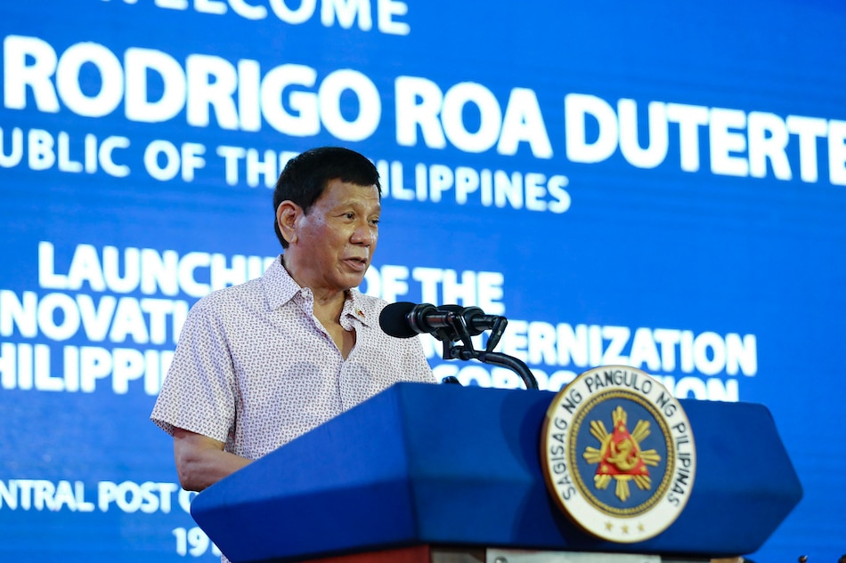 President Rodrigo Roa Duterte delivers his speech during the launching of the Philippine Postal Corp.’s (PHLPost) Digital Innovation and Modernization at the Central Post Office Building in Manila on May 19, 2022. Valerie Escalera, Presidential Photo