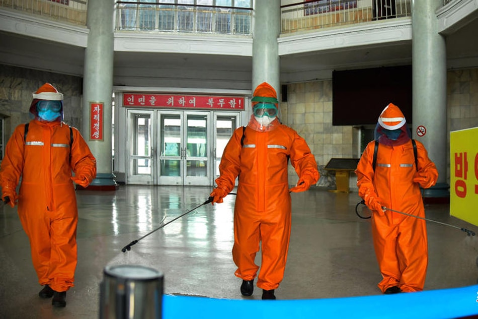 A photo released by the state North Korean Central News Agency (KCNA) on May 18, 2022 shows staff disinfecting Pyongyang station in an anti-epidemic prevention campaign to curb the current coronavirus disease (COVID-19) pandemic in Pyongyang, North Korea. EPA-EFE/KCNA 