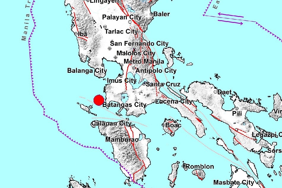 A magnitude 6.1 earthquake was recorded 5:50 a.m. of May 22, 2022 northwest of Calatagan, Batangas. Image from Phivolcs