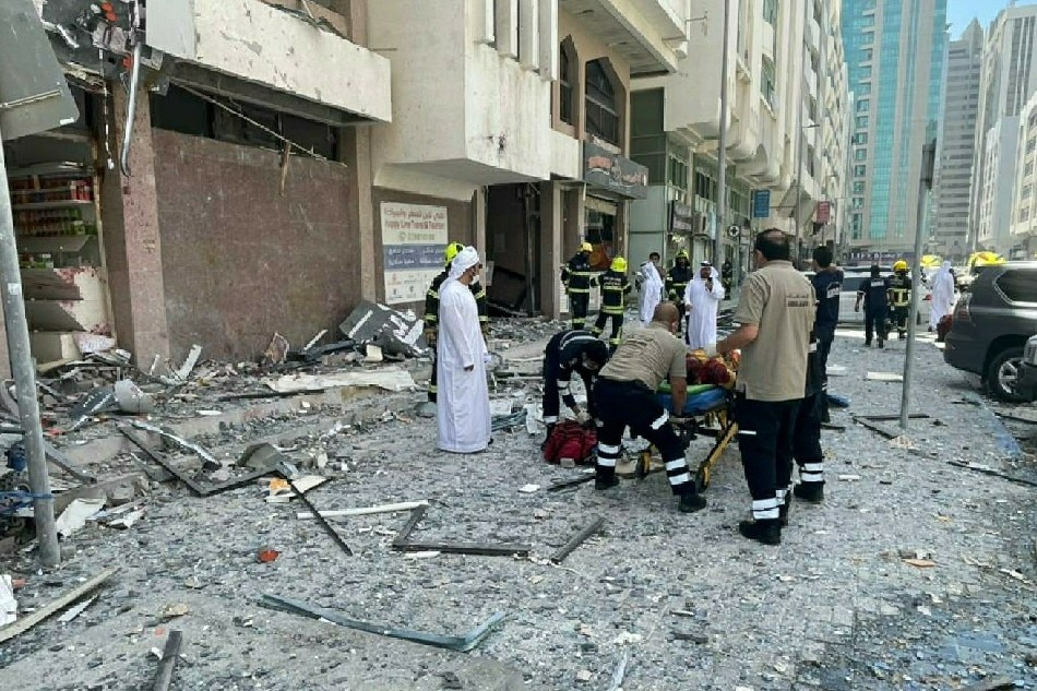 Abu Dhabi Civil Defense Authority controls the fire caused by a gas cylinder explosion in Al Khalidiya area, Abu Dhabi. Abu Dhabi police/Twitter 
