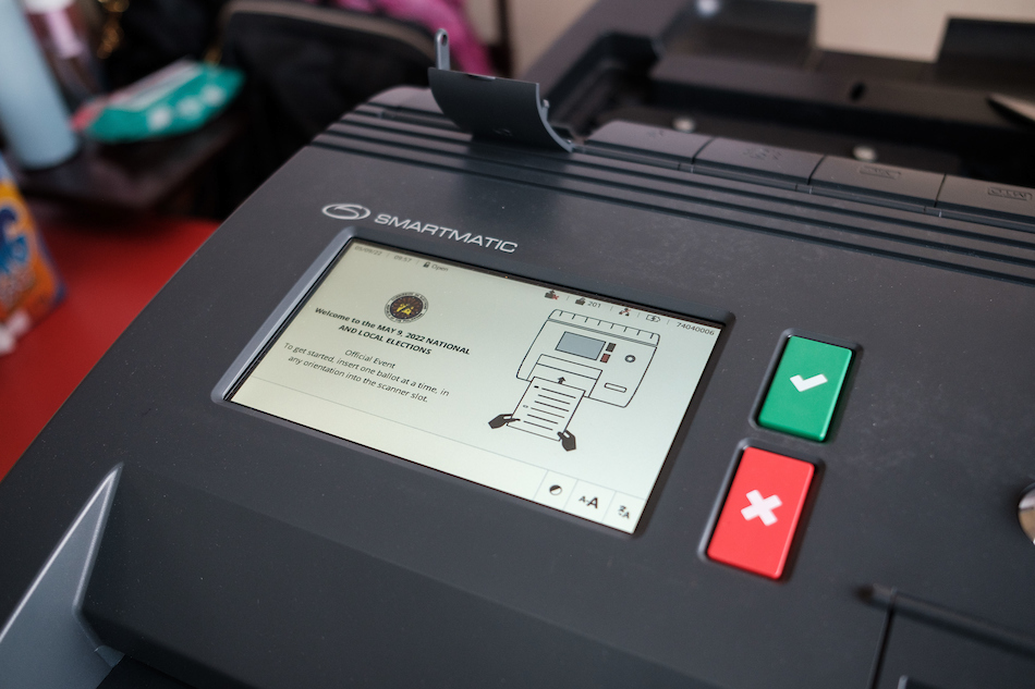The Smartmatic Vote Counting Machine at the Mines Elementary School in Brgy. Vasra, Project 6, Quezon City on May 9, 2022, election day. Alec Corpuz, ABS-CBN News