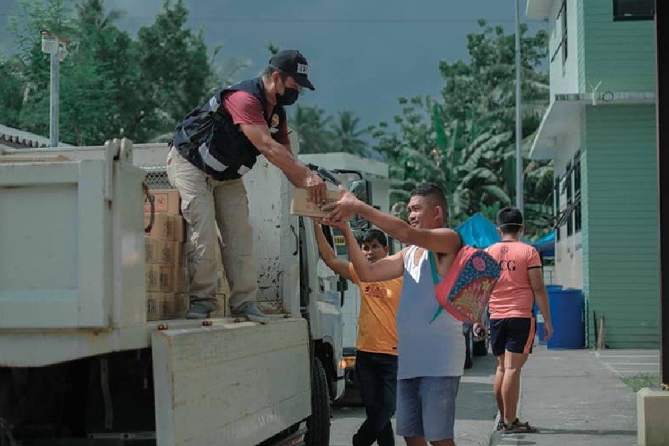 Evacuees from Puting Sapa, Juban, Sorsogon were given food packs as they were sent home days after the eruption of Bulusan Volcano on June 5, 2022. Courtesy: Sorsogon Provincial Information Office handout
