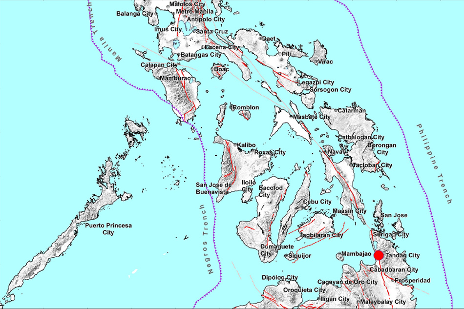 A magnitude 4.3 earthquake was recorded 10:21 p.m. of June 12, 2022 southeast of Santiago, Agusan del Norte. Image from Phivolcs