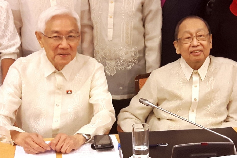 National Democratic Front (NDF) senior adviser Luis Jalandoni (left) and founder of the Filipino Communist Party and NDF's chief political consultant Jose Maria Sison take part in a meeting as part of the peace talks between the government of the Philippines and the NDF organized by the Dutch government on April 2, 2017 in the Dutch town of Noordwijk aan Zee. Mignon, AFP/File