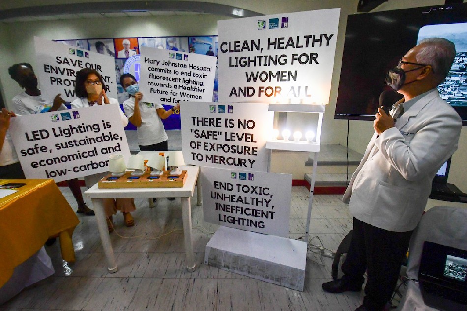 Representatives of Mary Johnston Hospital pledge to do an LED lighting retrofit, in response to a call to end the use of toxic mercury lighting for a safe and healthy environment for the mother-baby friendly facility, during a program in Manila on March 9, 2022. Mark Demayo, ABS-CBN News/file