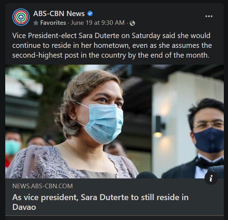 FACT CHECK: ABS-CBN, walang sinabing mag-eeroplano si Sara Duterte araw-araw mula Davao