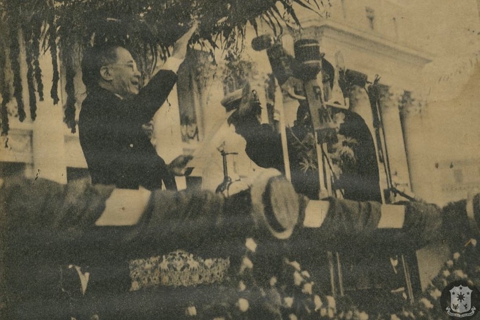 Jose P. Laurel takes his oath as President of the Japanese-sponsored PH Republic. Photo from Official Gazette