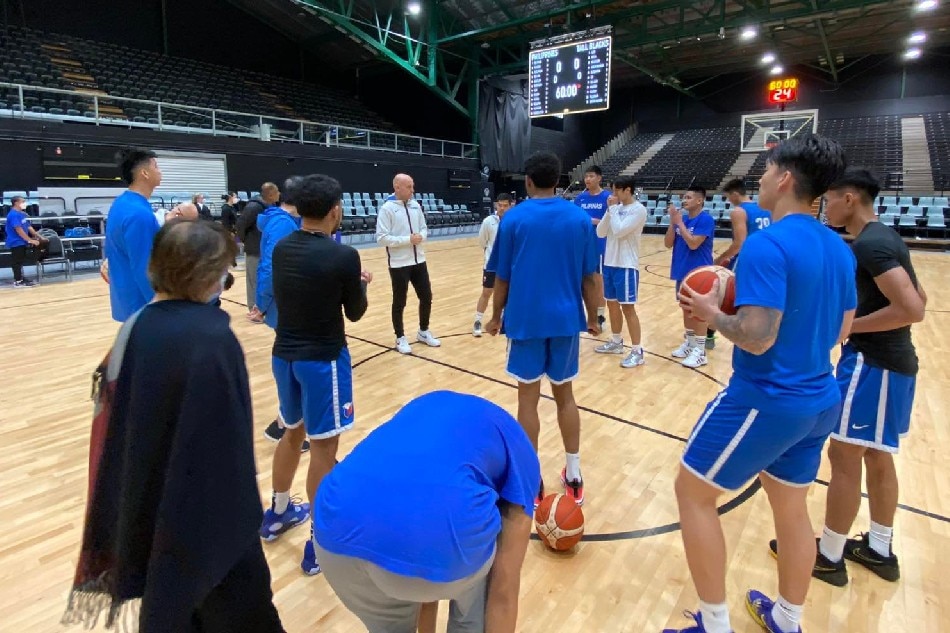 Gilas Pilipinas in training ahead of their FIBA World Cup qualifier against New Zealand. Photo courtesy of the SBP