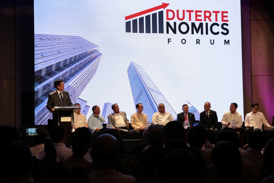  Members of the Duterte cabinet discus porograms during the second edition of the DuterteNomics Forum at Conrad Manila in Pasay City on April 25, 2017. Albert Alcain, Presidential Photos
