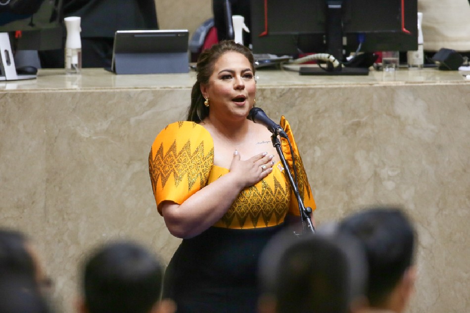 Actress Karla Estrada sings ‘Lupang Hinirang’ during the opening session of the 19th Congress at the House of Representatives in Quezon City on July 25, 2022. Jonathan Cellona, ABS-CBN News