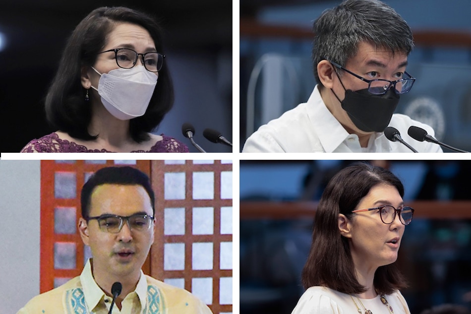 This composite image shows Senators Risa Hontiveros, Koko Pimentel, Alan Peter Cayetano, and Pia Cayetano. Senate PRIB/Mark Demayo, ABS-CBN News/File