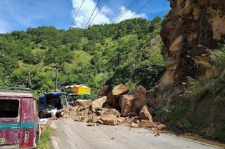 Landslide blocks highway in Mountain Province