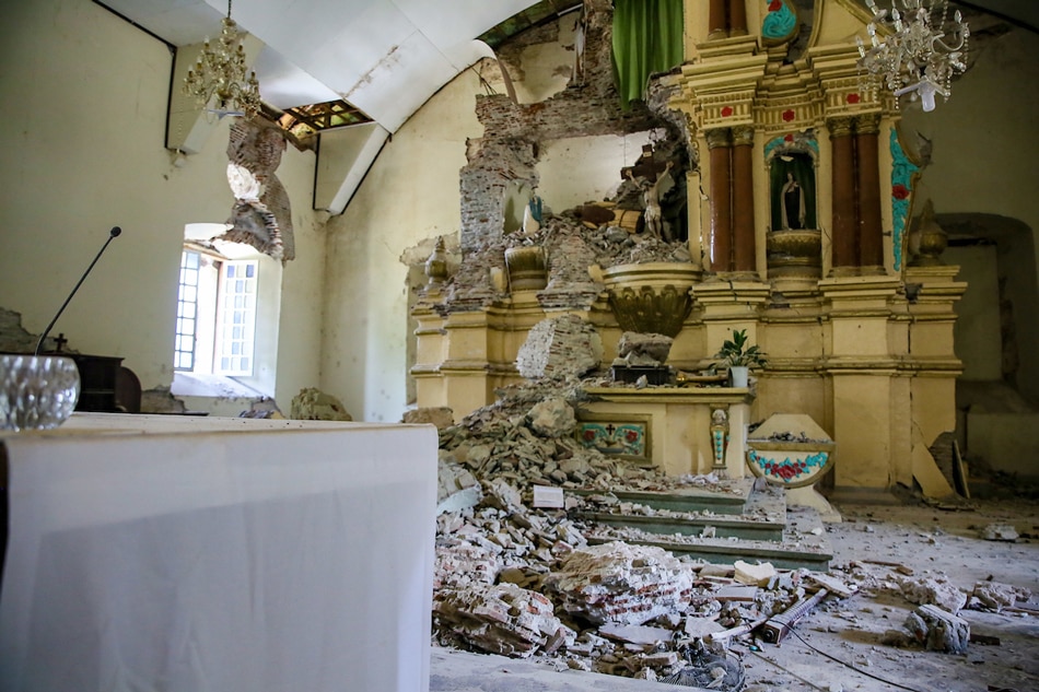 Photo of the damaged Santa Catalina de Alejandria Parish Church on Tayum Church in Abra,a day after a powerful earthquake jolted the province. Jonathan Cellona, ABS-CBN News