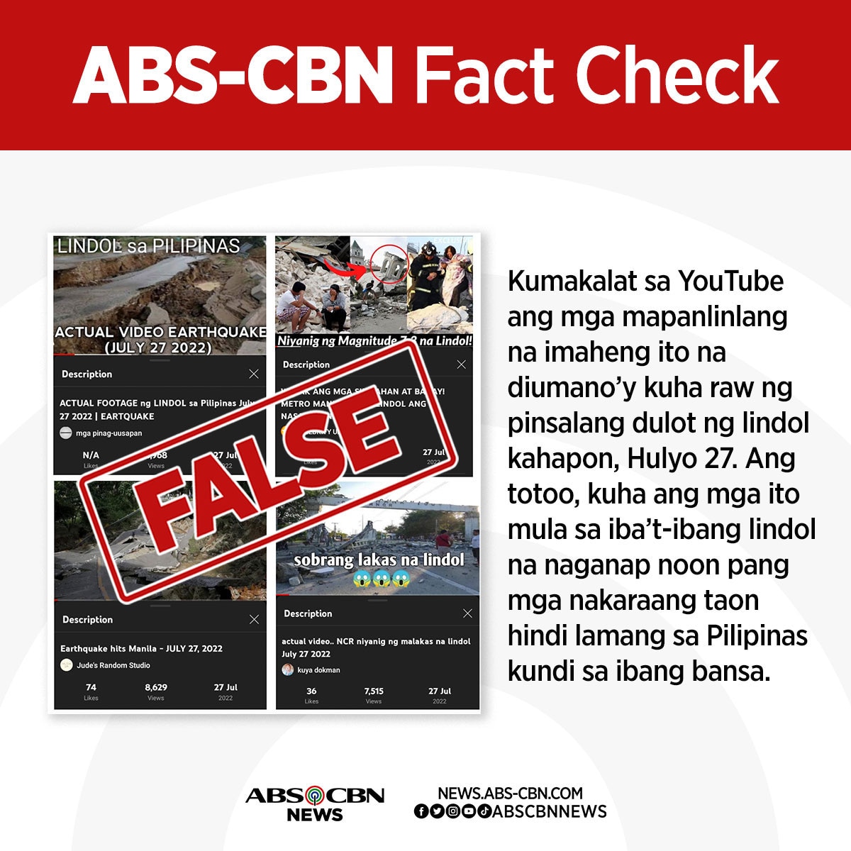 FACT CHECK: ‘Di ito mga larawan ng pinsala ng lindol sa Luzon noong Hulyo 27