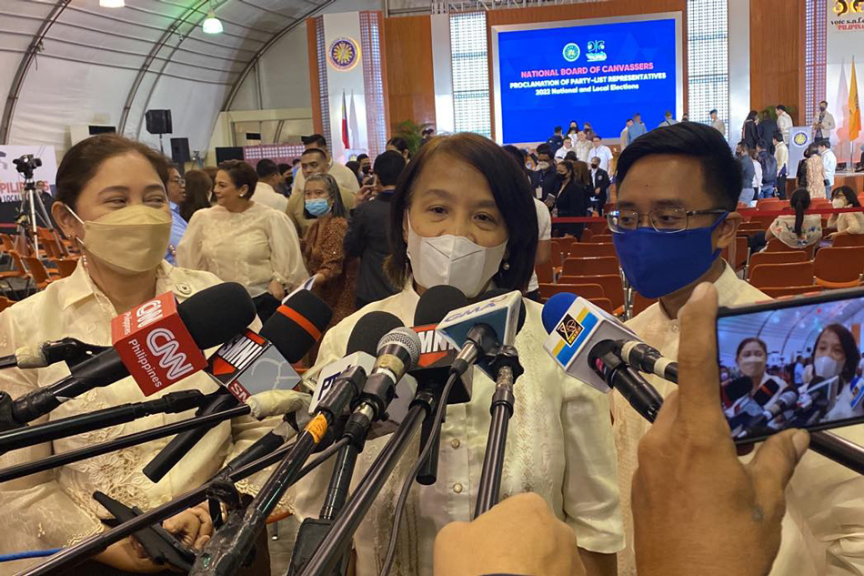 Makabayan bloc lawmakers Gabriela Rep. Arlene Brosas, ACT Teachers Rep. France Castro, and Kabataan Rep. Raoul Manuel during their proclamation last May 26, 2022. Jauhn Etienne Villaruel, ABS-CBN News/file 