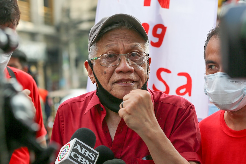 Former vice-presidential aspirant Walden Bello gives a statement as workers’ rights advocates hold a protest rally near the Mendiola bridge in Manila, in commemoration of Bonifacio Day on Nov. 30, 2021. Jonathan Cellona, ABS-CBN News/File