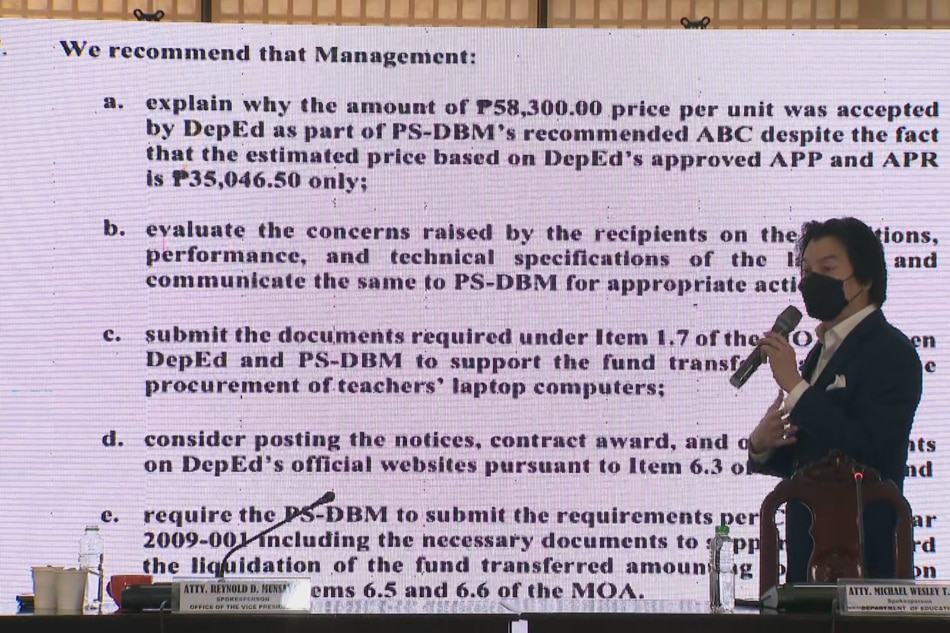  Department of Education Spokesperson Michael Poa discusses the Commission on Audit report that flagged the P2.4 billion worth of laptops procured by the agency through the Department of Budget and Management-Procurement Service. Screengrab