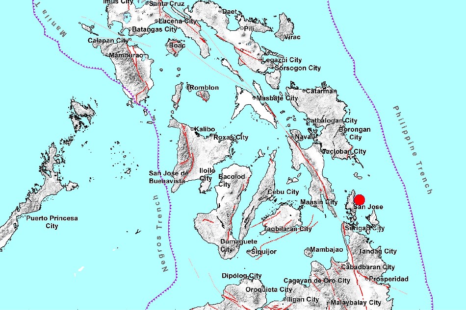 This map shows the epicenter of an earthquake that hit off Dinagat Islands. Phivolcs 