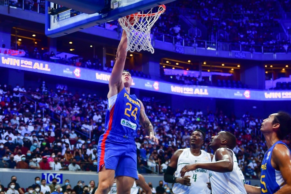 Dwight Ramos in action as Gilas Pilipinas battle the Kingdom of Saudi Arabia national team during the fourth window of the FIBA World Cup Asian Qualifiers in Pasay City on August 29, 2022. Mark Demayo, ABS-CBN News