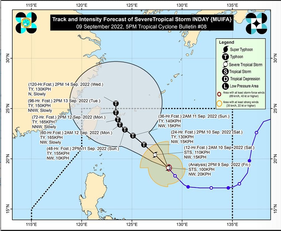 The projected track of Severe tropical storm Inday. PAGASA