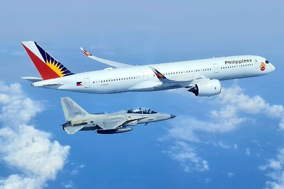 Two FA-50 fighter jets of the Philippine Air Force escorted President Ferdinand Marcos Jr.’s flight to New York. Photo from PAF’s Facebook page