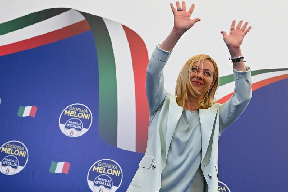 Giorgia Meloni at the headquarters of the Brothers of Italy (Fratelli d'Italia) in Rome, Italy, 25 September 2022. Italy held a general snap election on 25 September following its prime minister's resignation in July. Final results are expected to be announced on 26 September. EPA-EFE/ETTORE FERRARI
