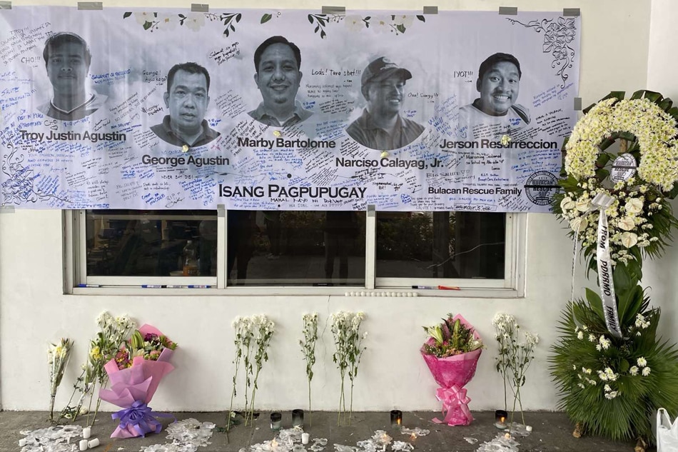 Tributes pour across the province of Bulacan in honor of the 5 rescuers who died during the onslaught of super typhoon Karding. On a tribute wall in front of the rescuers' office within the Bulacan's capitol compound, comrades and other mourners wrote messages and offered flowers. Erik Tenedero, ABS-CBN News