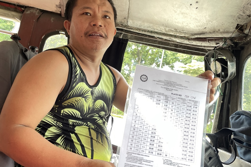 Jeepney driver Jelbert Suan shows his fare matrix for the fare hike for October 3. Photo by Anjo Bagaoisan