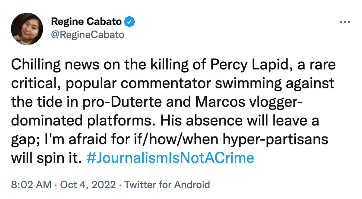NUJP condemns murder of broadcaster Percy Lapid 