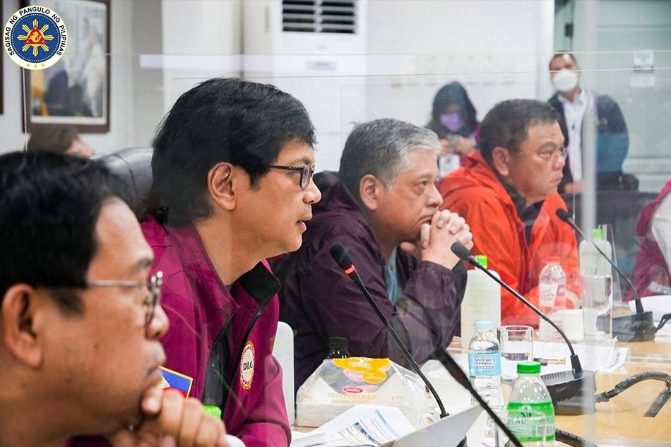 Interior Secretary Benhur Abalos and other officials attend a meeting of the National Disaster Risk Reduction and Management Council regarding the impacts of tropical storm Paeng, on Oct. 29, 2022. Courtesy of the Office of the President Facebook page