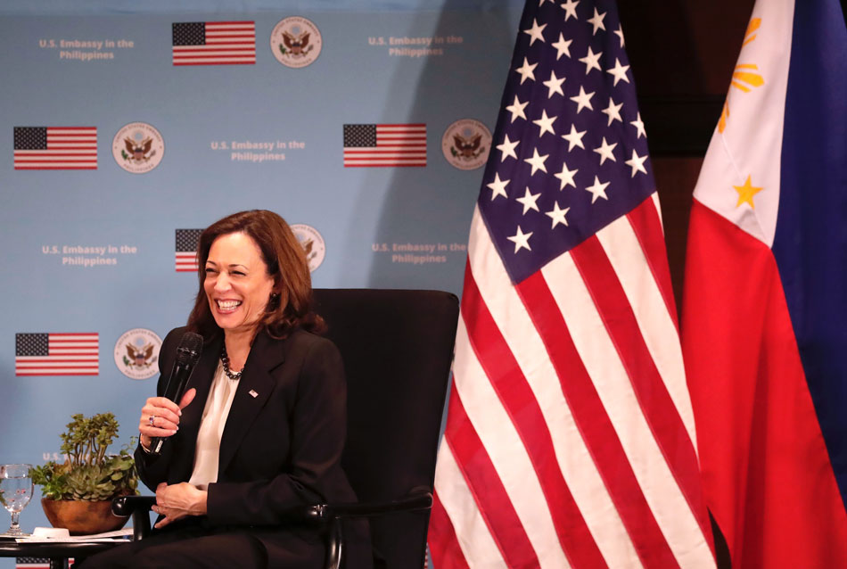 US Vice President Kamala Harris speaks during a ‘Woman and girls empowerment’ meeting in Manila, Philippines, Nov. 21, 2022. Harris is in Manila for a series of engagements, including meetings with President Ferdinand Marcos Jr. on the economic and security ties between the 2 countries. Francis R. Malasig, pool/EPA-EFE 