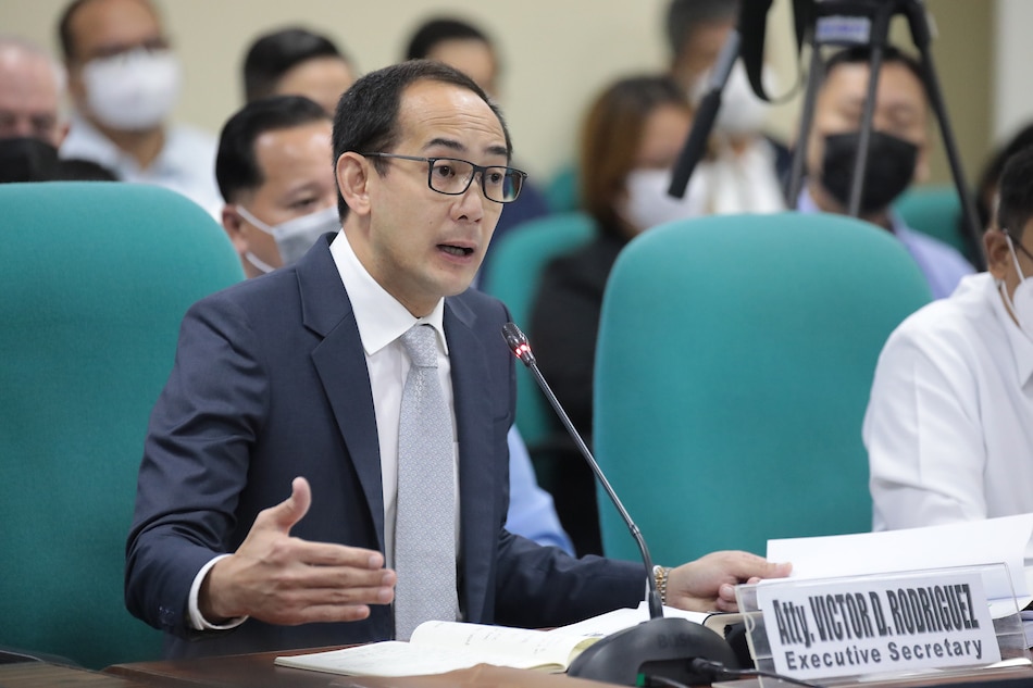 Then Executive Secretary Victor Rodriguez appears a Senate panel on Sept. 6, 2022 to clarify what transpired before the controversial issuance of a sugar importation order. Senate PRIB Photos handout/File