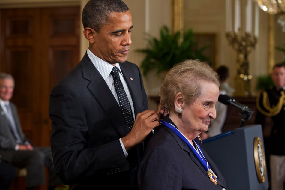 US President Barack Obama awards the Medal of Freedom to former US Secretary of State Madeline Albright in the East Room of the White House in Washington, DC, USA May, 29 2012. The Medal of Freedom is considered America
