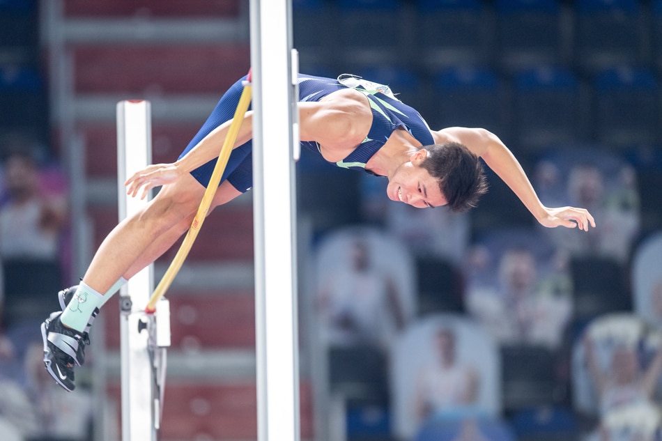  Ernest Obiena of the Philippines competes in the men's Pole Vault during the Copernicus Cup 2021 indoor athletics meeting in Torun, Poland, 17 February 2021. Tytus Zmijewski, EPA-EFE.