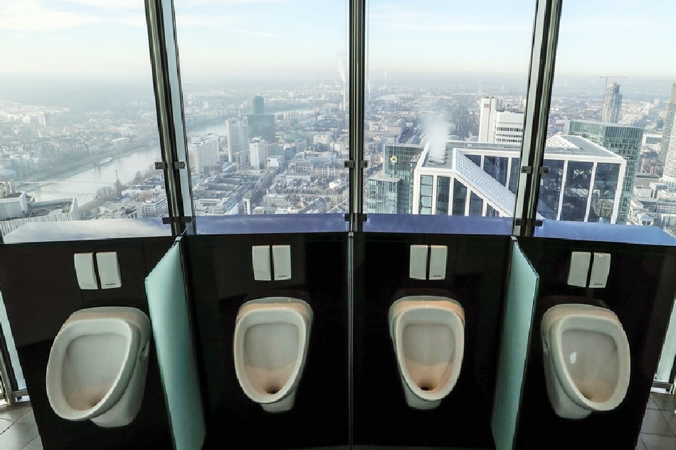 A city view from the men's restroom on the 49th floor of the Commerzbank headquarters in Frankfurt Main, Germany on February 14, 2019. Armando Babani, EPA-EFE/file