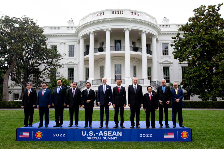US President Joe Biden (center) poses with leaders of the US-ASEAN Special Summit during a family photo on the South Lawn of the White House in Washington, DC, on May 13, 2022. Michael Reynolds, EPA-EFE/Pool/File