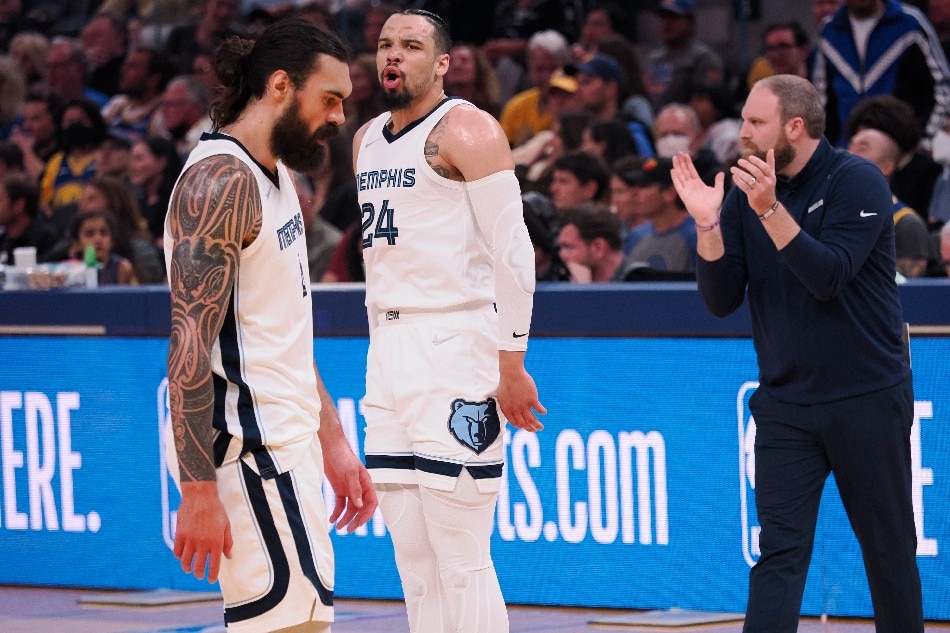 Memphis Grizzlies forward Dillon Brooks (C) reacts after sinking a three point basket against the Golden State Warriors in Game 6 of their NBA Western Conference semifinals series at the Chase Center in San Francisco, California, USA, 13 May 2022. John Mabanglo, EPA-EFE