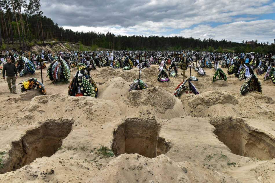 New graves at the municipal cemetery in Irpin in the city of Kyiv (Kiev) area, Ukraine on Sunday. More than 1235 bodies of killed civilians were recovered from recaptured territories in the Kyiv area. Oleg Petrasyuk, EPA-EFE