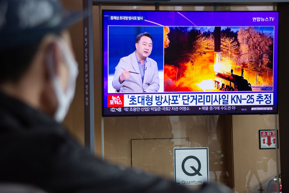 A man watches a news report on a North Korean missile launch at a station in Seoul, South Korea, May 13, 2022. According to South Korea's Joint Chiefs of Staff, North Korea fired 3 ballistic missile toward the East Sea on May 12. Jeon Heon-Kyun, EPA-EFE