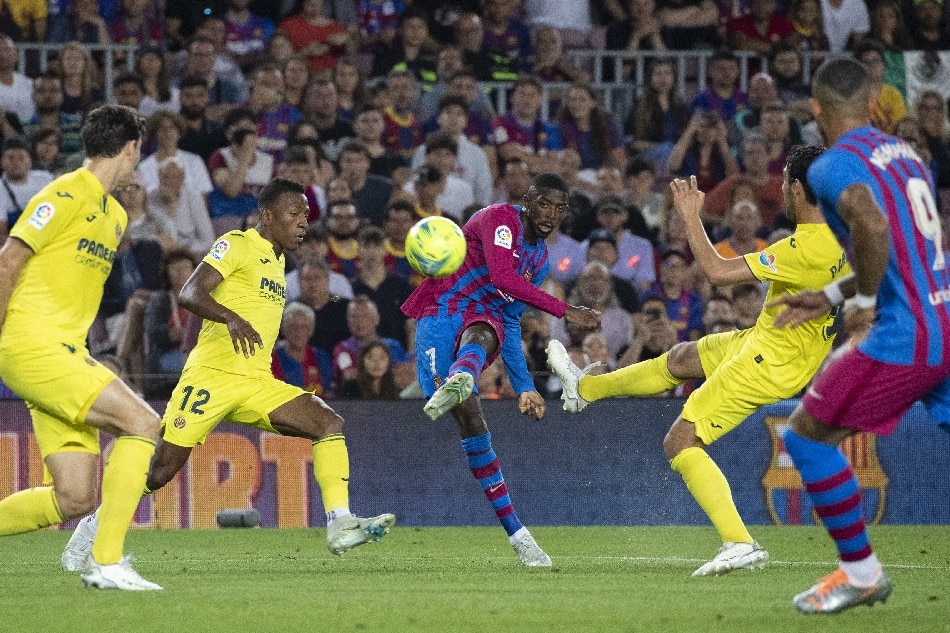 Barcelona's Ousmane Dembele (C) in action during the Spanish LaLiga soccer match between FC Barcelona and Villarreal CF in Barcelona, Spain, 22 May 2022. Marta Perez, EPA-EFE
