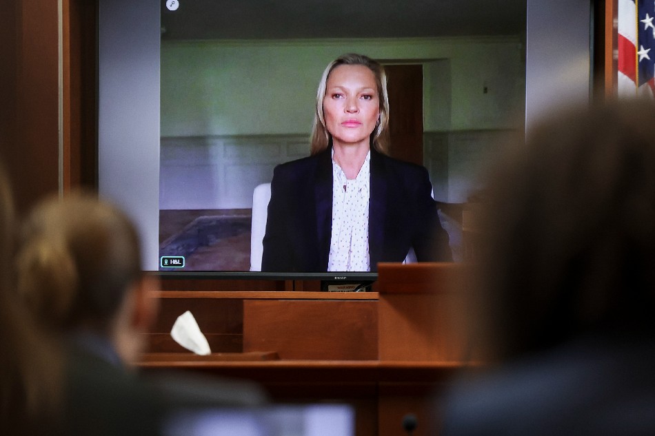 Model Kate Moss, a former girlfriend of actor Johnny Depp, testifies via video link during Depp's defamation trial against his ex-wife Amber Heard, at the Fairfax County Circuit Courthouse in Fairfax, Virginia, USA, 25 May 2022. Johnny Depp's 50 million US dollar defamation lawsuit against Amber Heard started on 10 April. EPA-EFE/EVELYN HOCKSTEIN / POOL