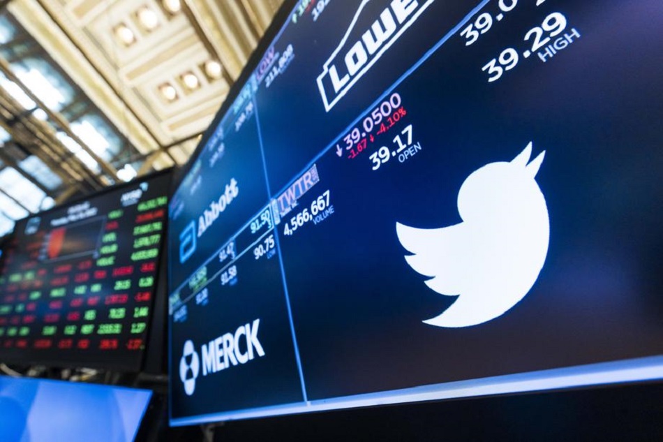 A screen shows the logo of Twitter on the floor of the New York Stock Exchange in New York, USA, on May 16, 2022. Justin Lane, EPA-EFE/file 