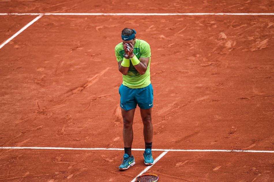 Rafael Nadal of Spain reacts after winning against Casper Ruud of Norway in their Men's Singles final match during the French Open tennis tournament at Roland ​Garros in Paris, France, 05 June 2022. Martin Divíšek, EPA-EFE