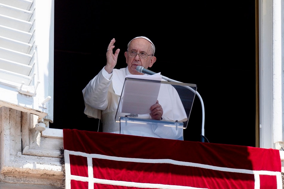 A handout picture provided by the Vatican Media shows Pope Francis leading Sunday Angelus Prayer from the window of his office at the Vatican, 12 June 2022. EPA-EFE/Vatican Media Handout