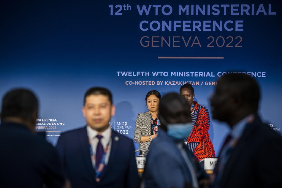 Ambassadors arrive before the opening ceremony of the 12th Ministerial Conference (MC12) taking place from June 12-15, in Geneva, at the headquarters of the World Trade Organization (WTO), in Geneva, Switzerland, 12 June 2022. Martial Trezzini, EPA-EFE